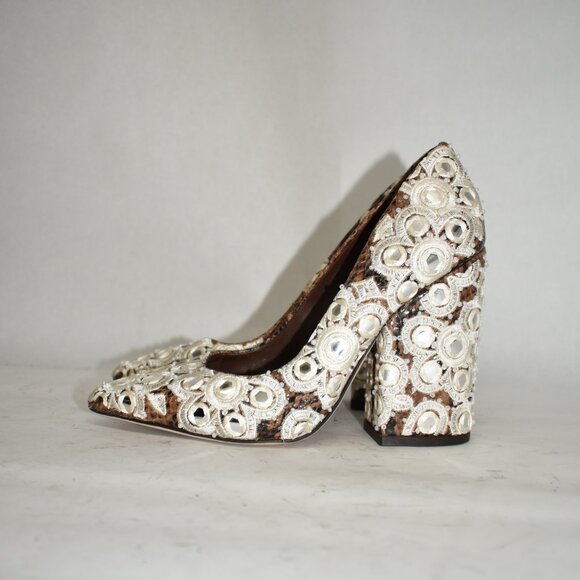 $400 TORY BURCH FRANCESCA SUEDE EMBROIDERED POINTY PUMP COFFEE 5.5 (MG18.5) - Picture 6 of 10